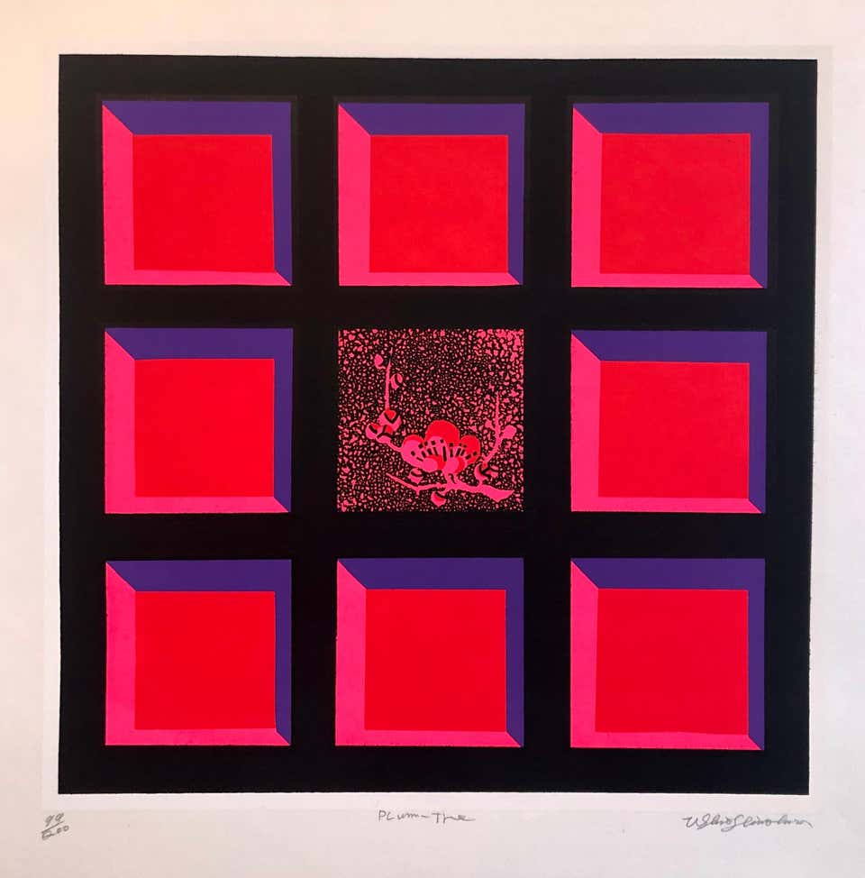 Silkscreen Day Glo Fluorescent Japanese Gyu-chan Neo Dada Print Plum Tree Litho