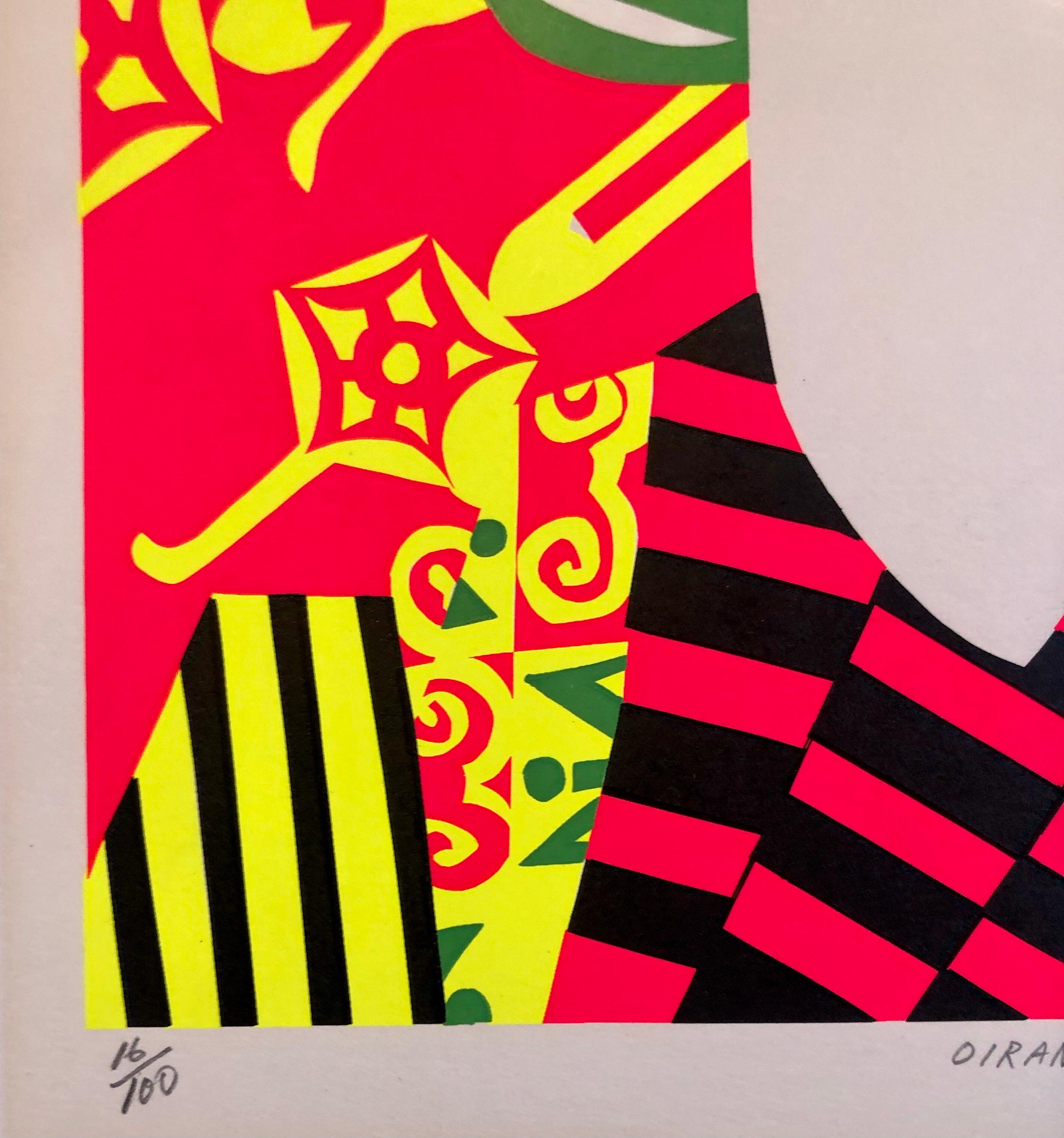 Silkscreen Oiran Day Glo Fluorescent 1960's Japanese Pop Art Print Geisha Kimono For Sale 1