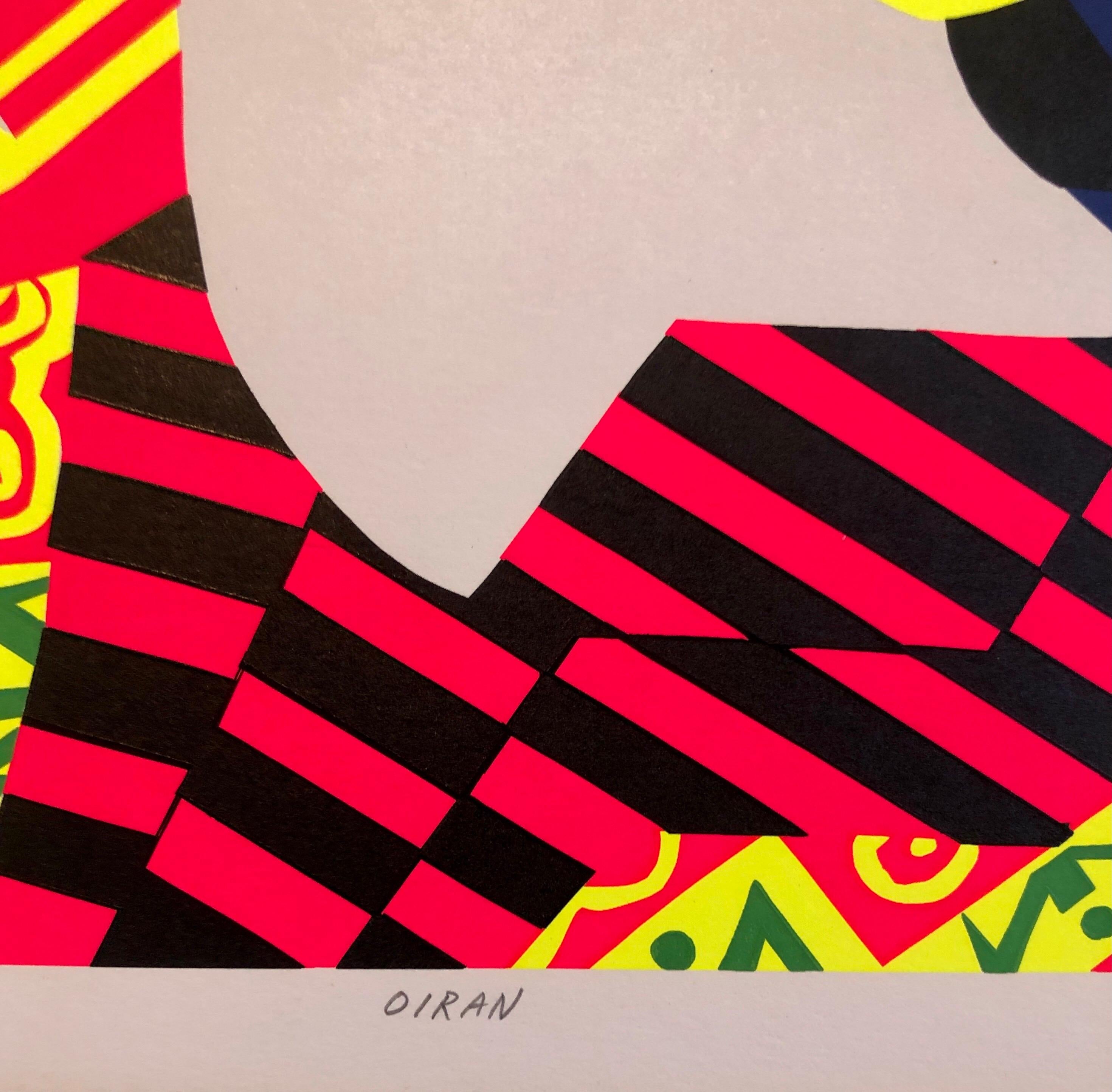 Silkscreen Oiran Day Glo Fluorescent 1960's Japanese Pop Art Print Geisha Kimono For Sale 2