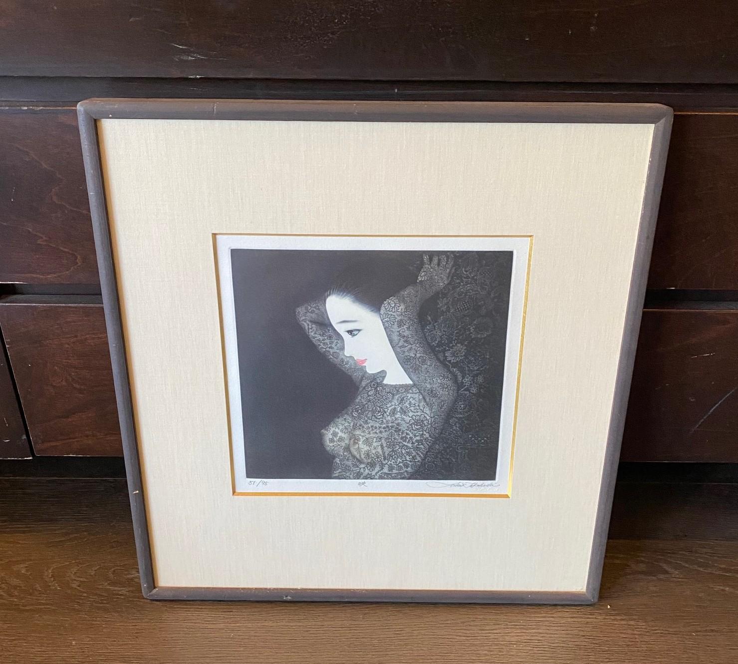 Une magnifique et séduisante estampe en mezzotinte à tirage limité de l'artiste japonais Ushio Takahashi (né en 1944). Cette œuvre est intitulée 