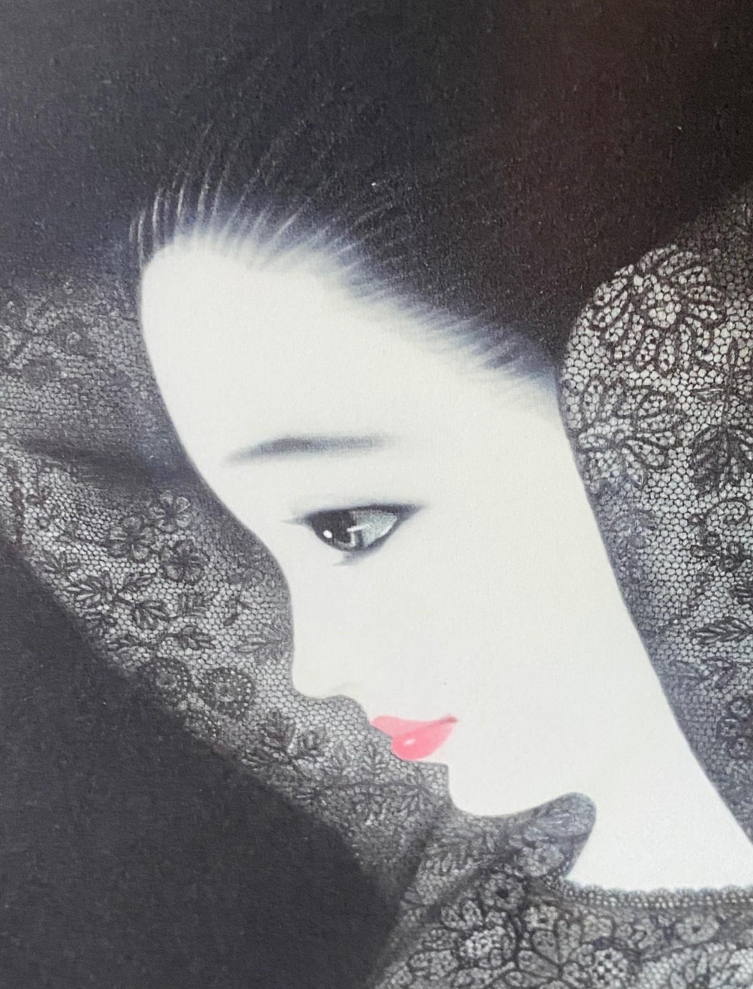 Impression japonaise Mezzotint signée Ushio Takahashi représentant une belle femme « Reflecting » Bon état - En vente à Studio City, CA