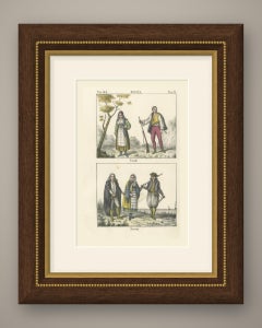Uskoks and Licani, Croatian Costumes, Hand Colored Lithograph, 1842