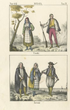 Uskoks and Licani, Croatian Costumes, Hand Colored Lithograph, 1842