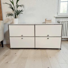 USM Haller 2x2 Cabinet in Pure White with Flip-Up Doors, Swiss Modern