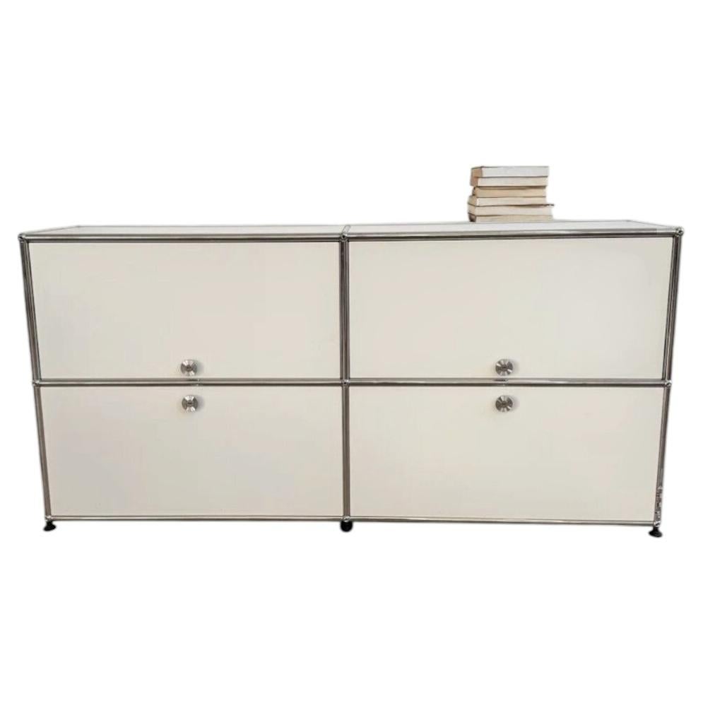 USM Haller 2x2 Cabinet in Pure White with Flip-Up Doors, Swiss Modern 1960s