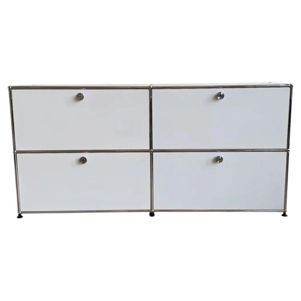USM Haller 2x2 Console in Pure White with 4 Drop-Down Doors, Swiss Storage 1960s