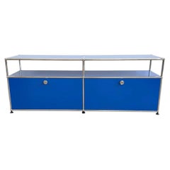 USM Haller 2x2 Media Console 22", Gentian Blue, Two Soft-Close Doors, 1960s