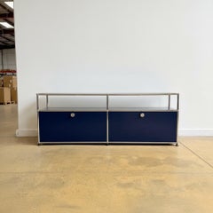 USM Haller 2x2 Media Console 22", Steel Blue, Two Soft-Close Doors, 1960s