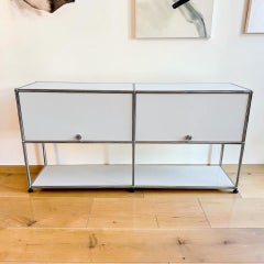 USM Haller 2x2 Media Console Cabinet in Pure White with Flip-Up Doors