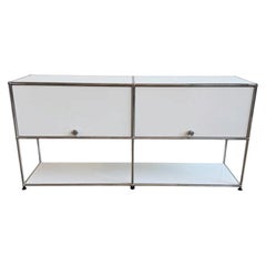 USM Haller 2x2 Media Console Cabinet in Pure White with Flip-Up Doors