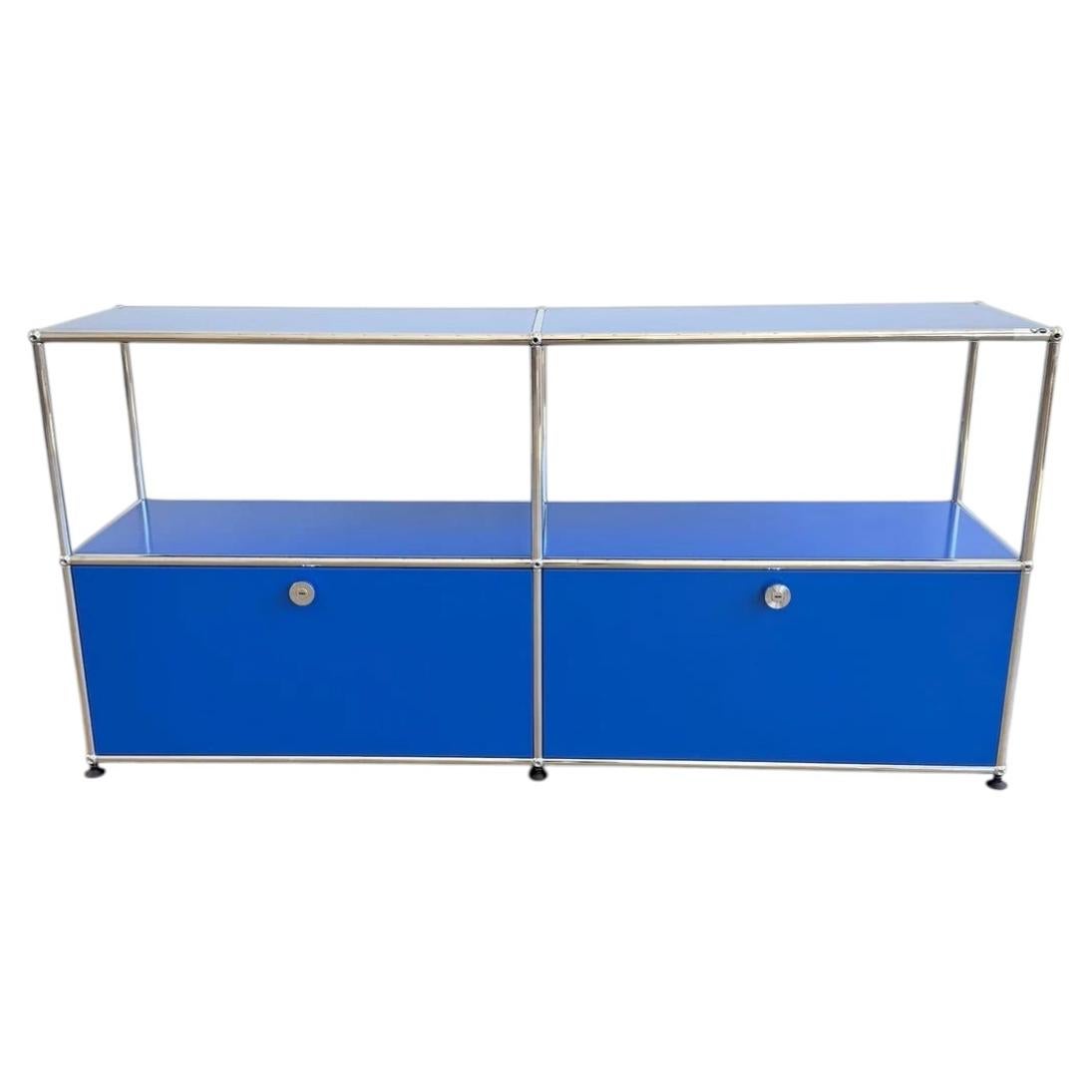 USM Haller 2x2 Media Console, Gentian Blue, Open Upper + 2 Soft-Close Doors 1960 For Sale