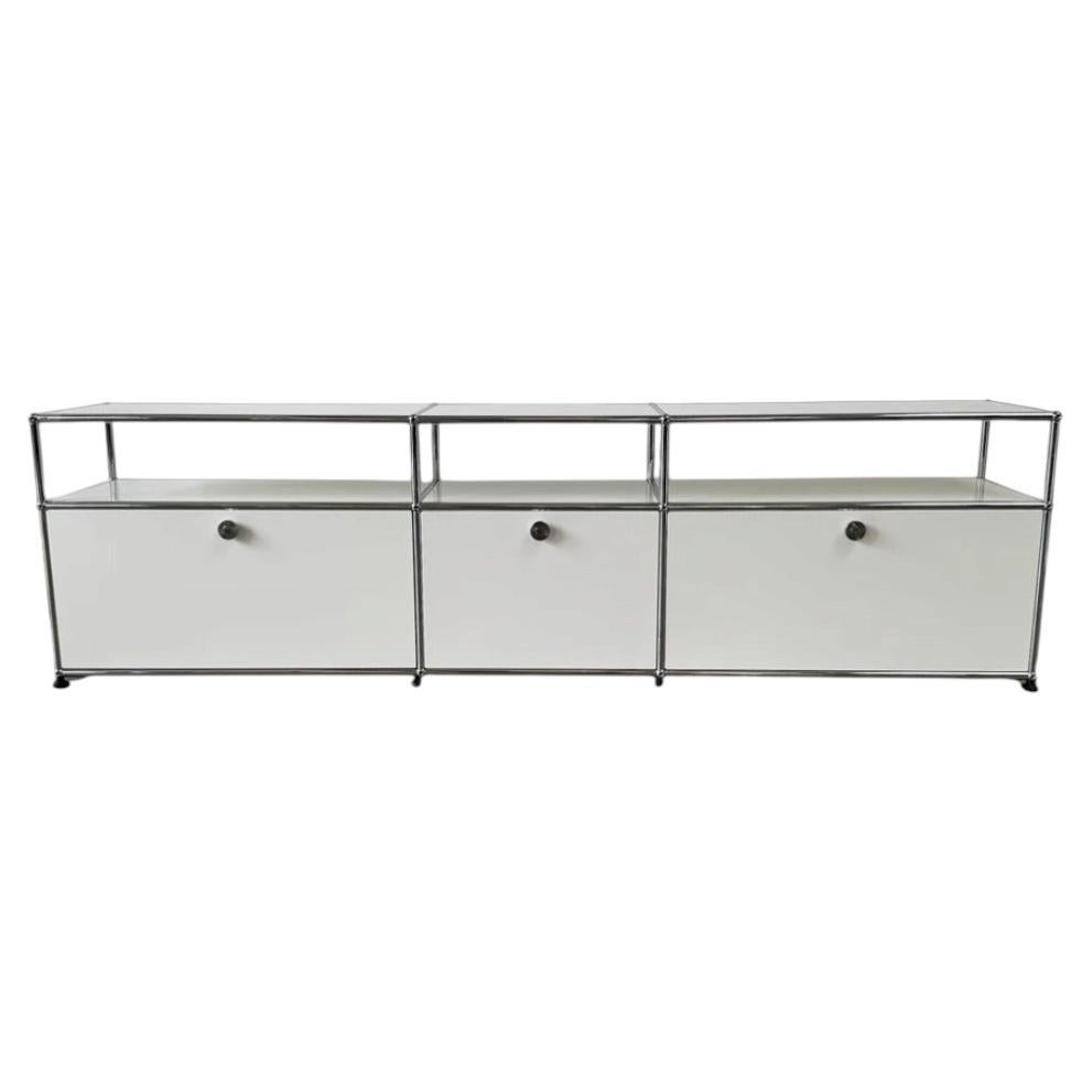 USM Haller Low Media Console by Fritz Haller, White & Chrome, 1960