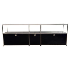USM Haller 3x2 Media Console 75", Graphite Black, Open Upper, 3 Soft-Close Doors