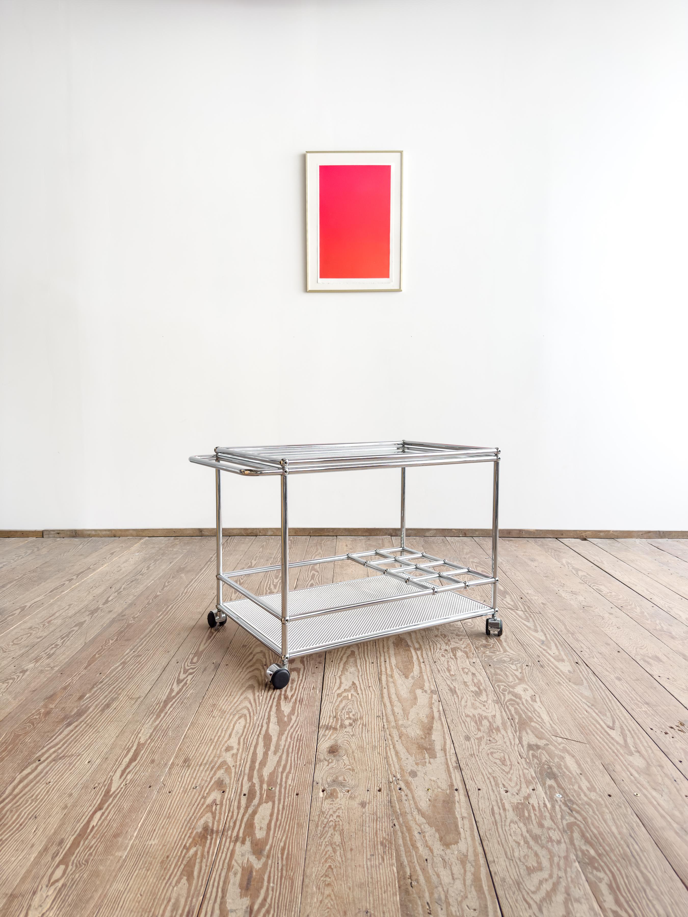 Mid-20th Century USM Haller Bar Cartt, Modern Tea Trolley or Steel Serving Trolley, Switzerland For Sale