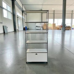 USM Haller Bookshelf in Pure White with Drop-Down Door, Swiss Modular Storage