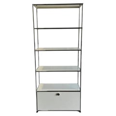 USM Haller Bookshelf in Pure White with Drop-Down Door, Swiss Modular Storage