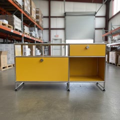 USM Haller Console O3 – Golden Yellow, Two Locking Drop-Down Doors, 1960s