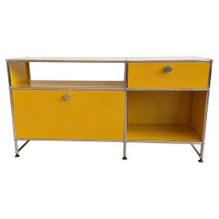 USM Haller Console O3 – Golden Yellow, Two Locking Drop-Down Doors, 1960s