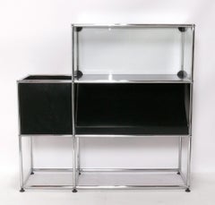 USM Haller Custom Black Metal and Glass Bookcase Cabinet Mid Century Modern