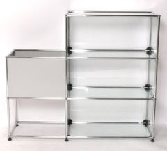 USM Haller Custom White and Glass Bookshelf Cabinet Mid Century Modern