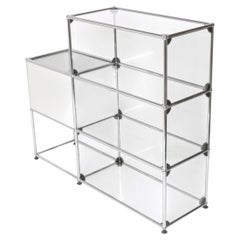 USM Haller Custom White and Glass Bookshelf Cabinet Mid Century Modern