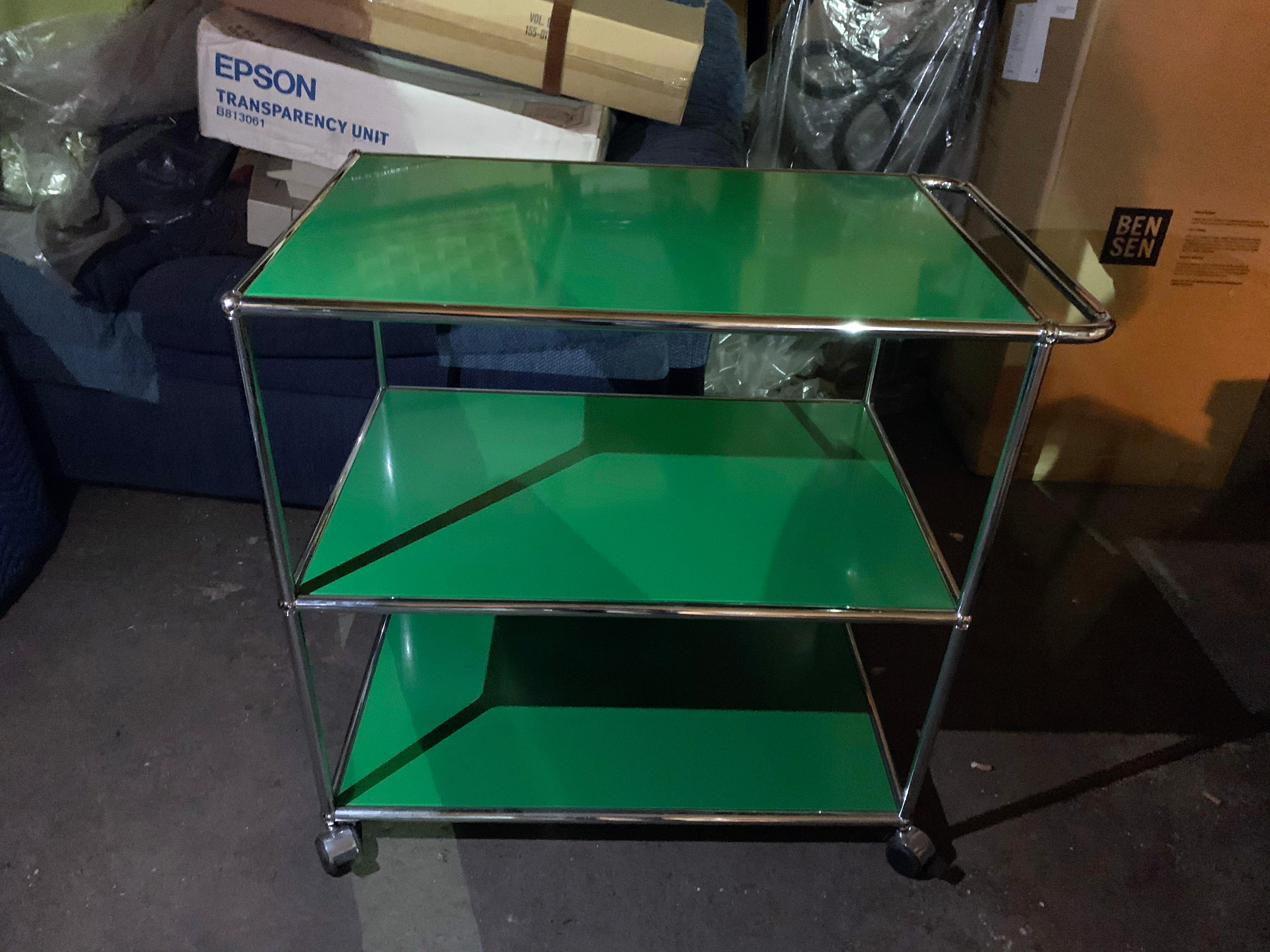 Swiss USM Haller Green Serving Cart Designed by Fritz Haller and Paul Schaerer