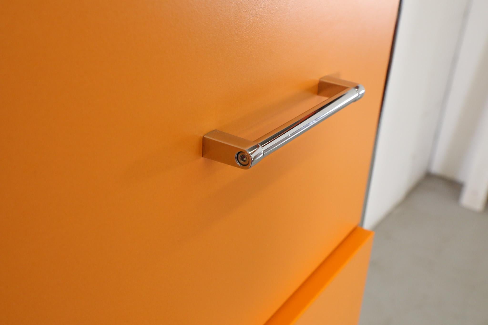 USM Haller Inspired Orange, White & Chrome Vanity w/ Storage & Mirror by Bosse For Sale 3