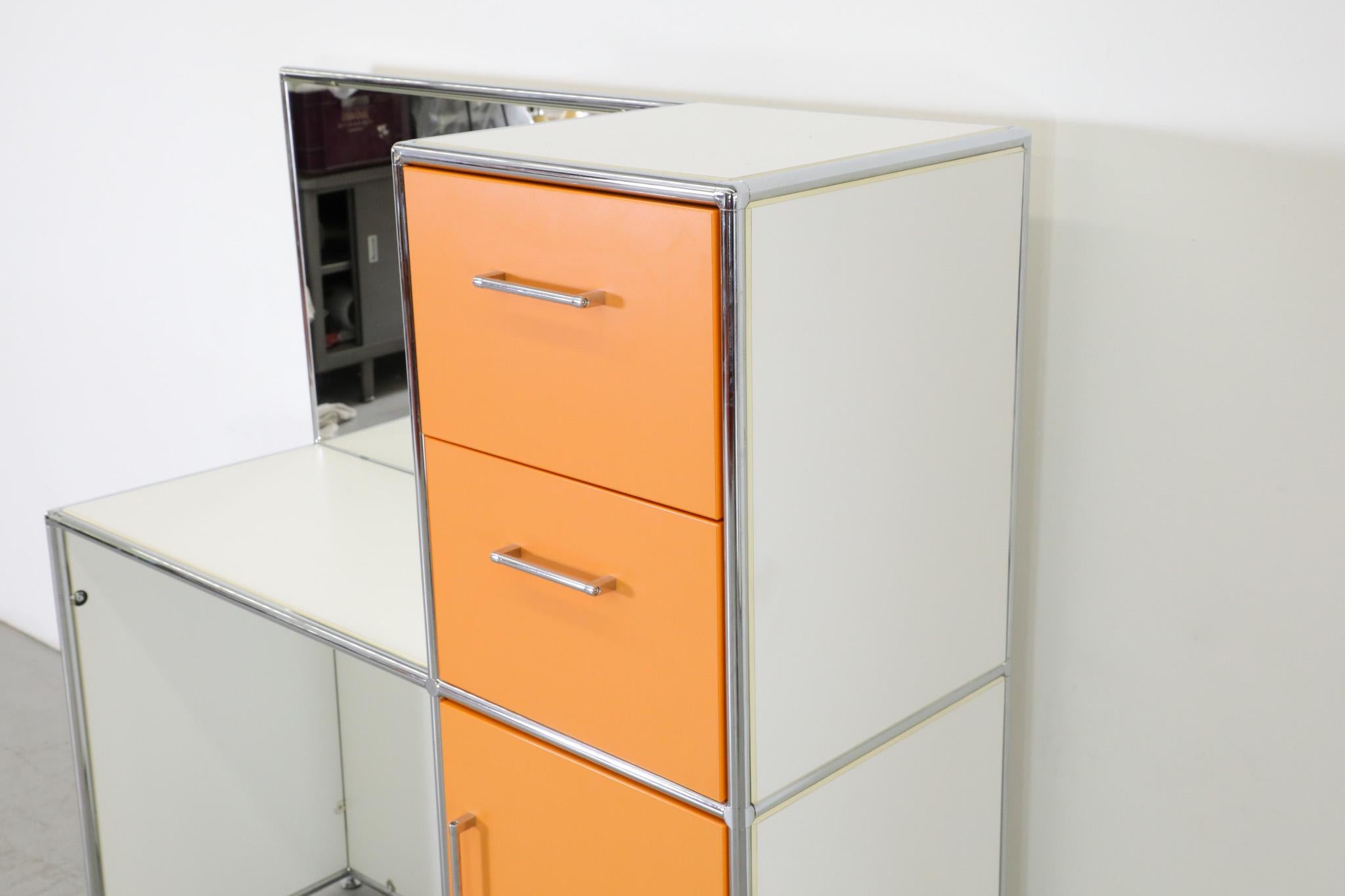 USM Haller Inspired Orange, White & Chrome Vanity w/ Storage & Mirror by Bosse For Sale 4