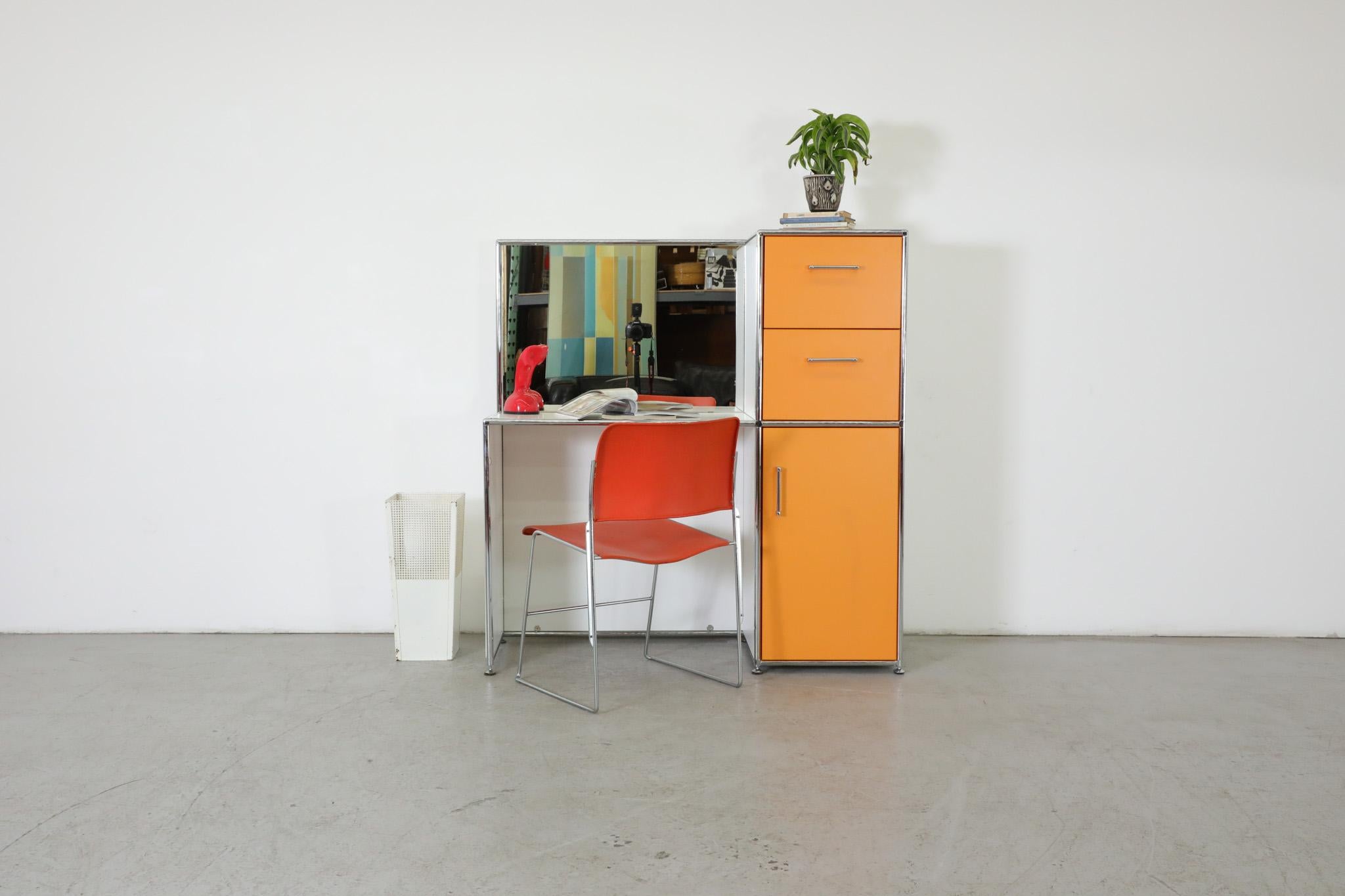 USM Haller Inspired Orange, White & Chrome Vanity w/ Storage & Mirror by Bosse For Sale 8