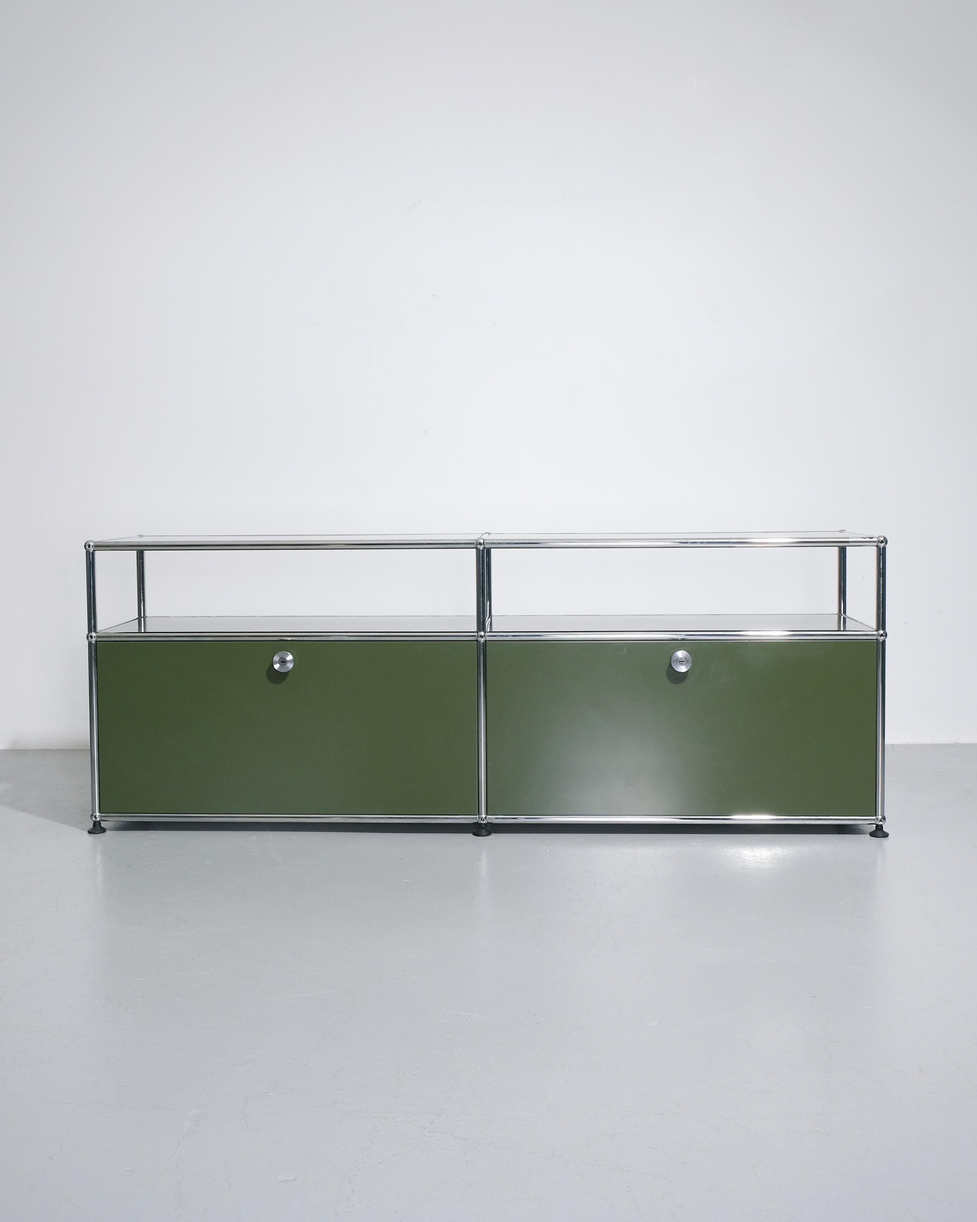 Swiss USM Haller Media Unit Sideboard - Olive Green For Sale