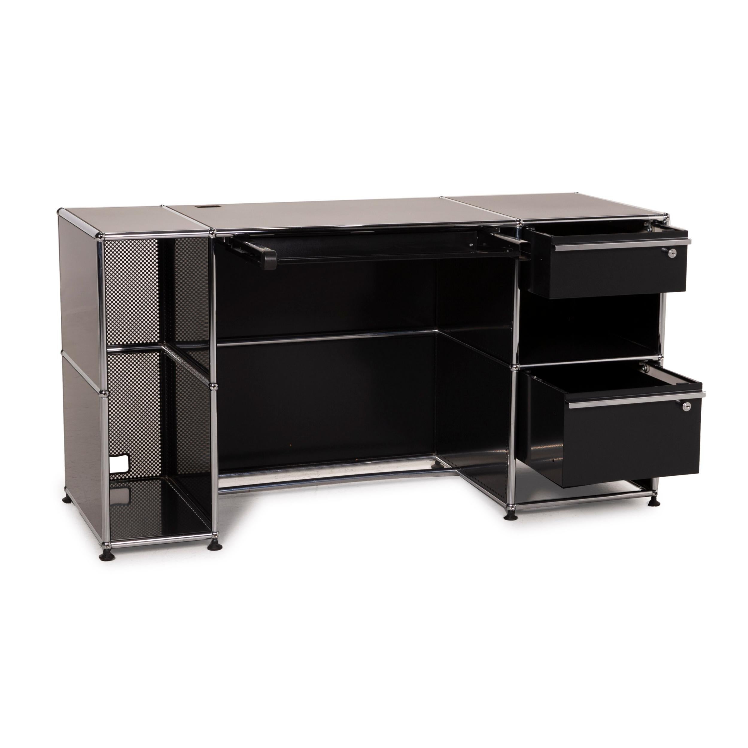 Contemporary USM Haller Metal Desk Black 2x Drawer