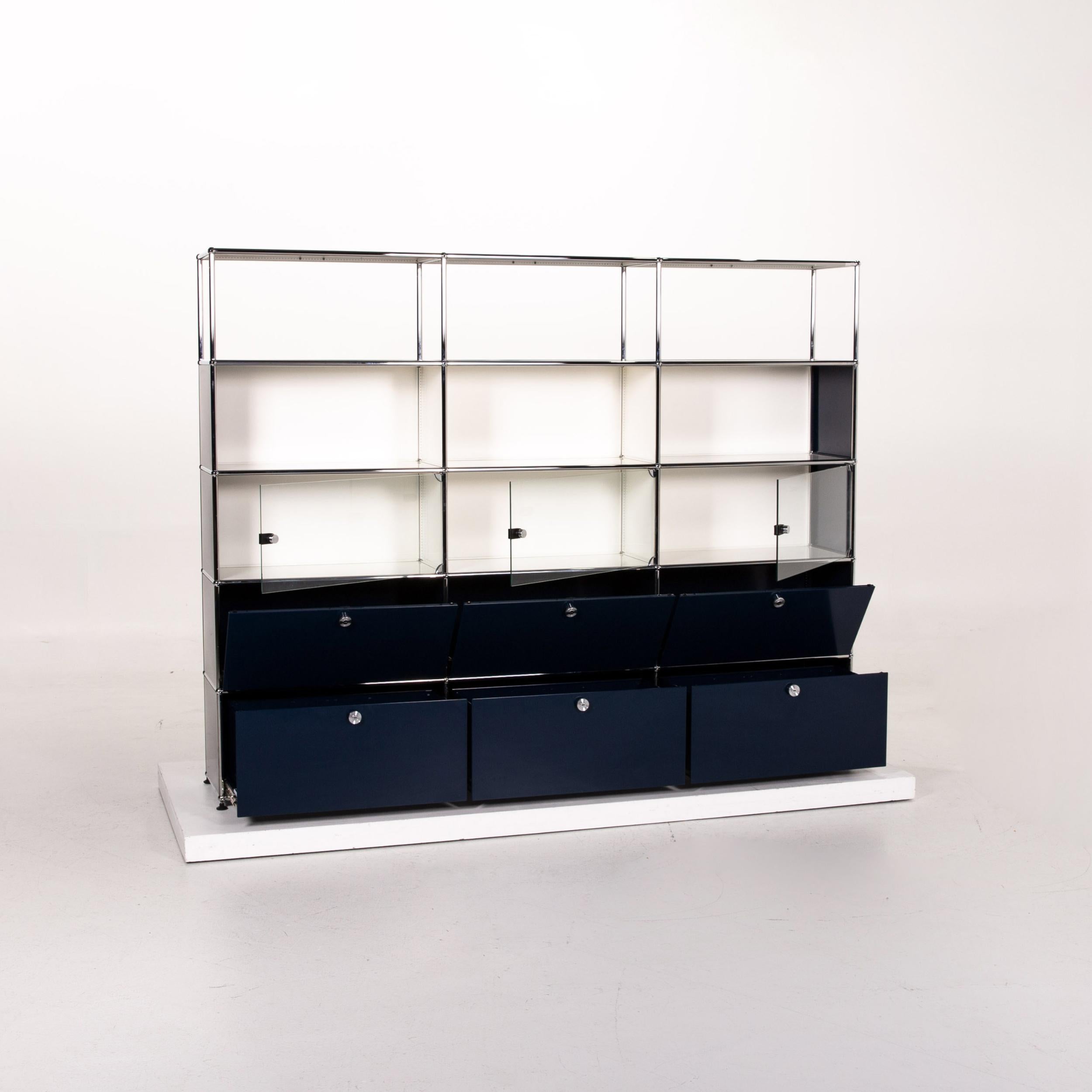 Modern Usm Haller Metal Glass Shelf Blue White Sideboard Office Furniture For Sale