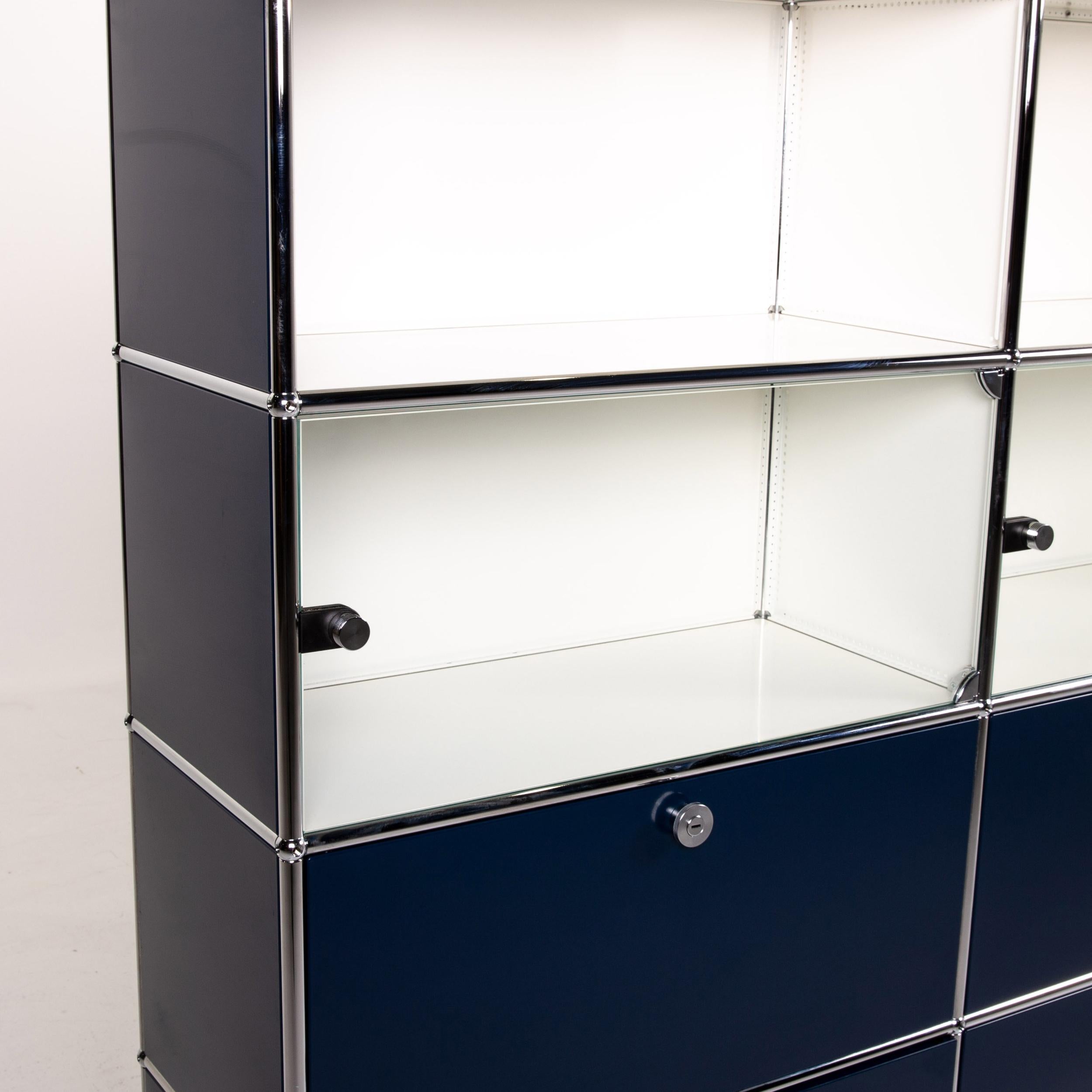 German Usm Haller Metal Glass Shelf Blue White Sideboard Office Furniture For Sale