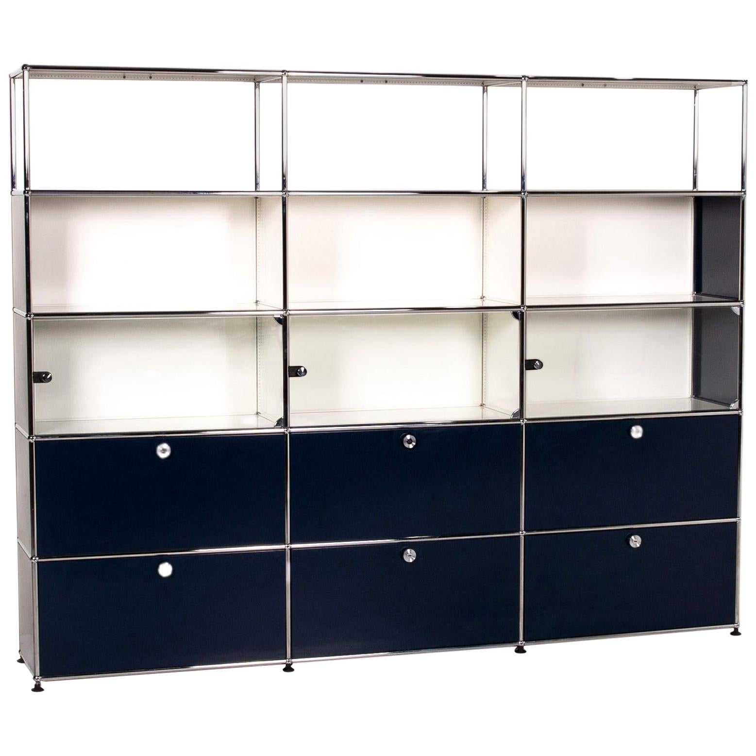 Usm Haller Metal Glass Shelf Blue White Sideboard Office Furniture For Sale