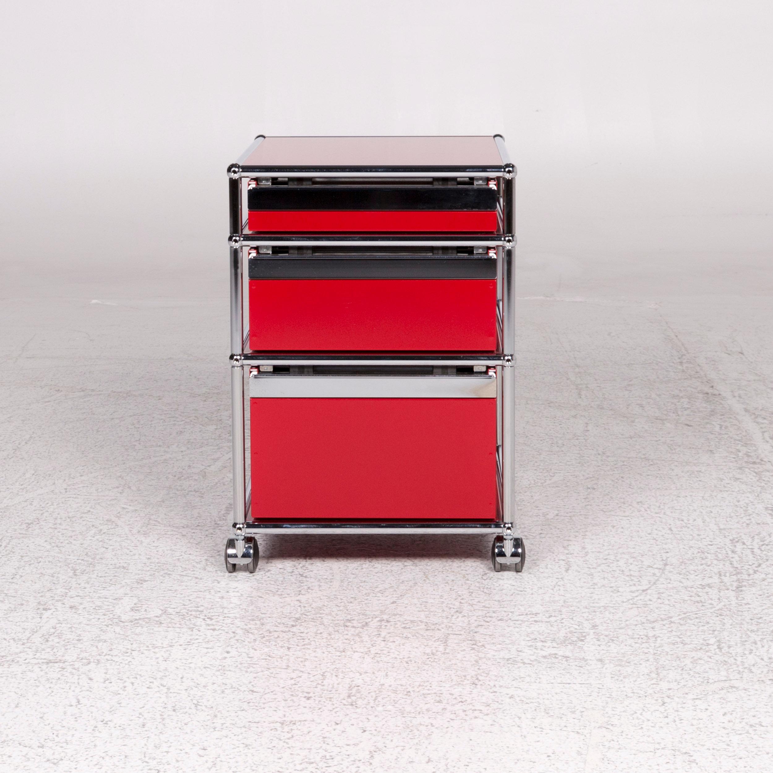 Modern USM Haller Metal Shelf Sideboard Rollcontainer Set 3 Drawers Red