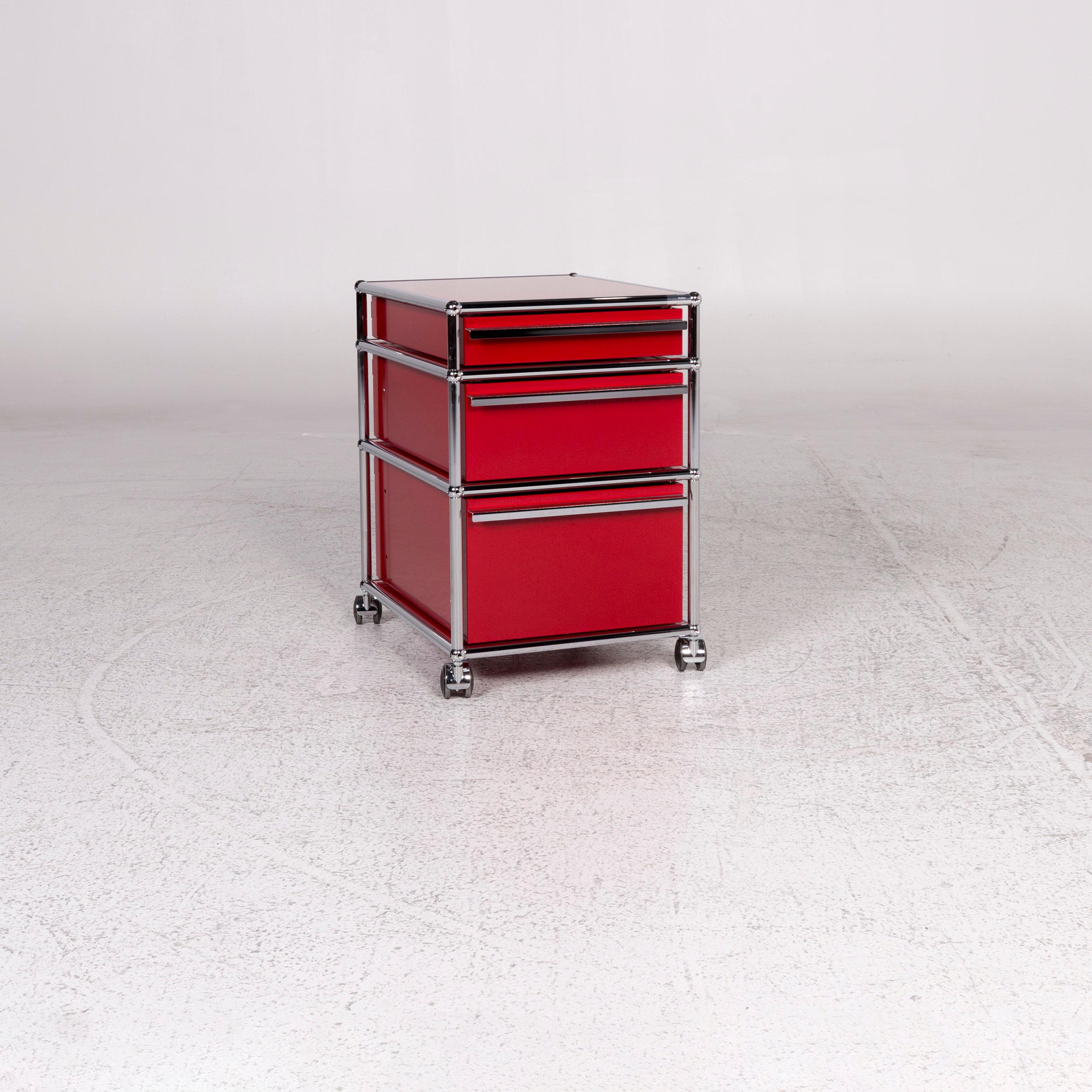 USM Haller Metal Shelf Sideboard Rollcontainer Set 3 Drawers Red In Good Condition In Cologne, DE