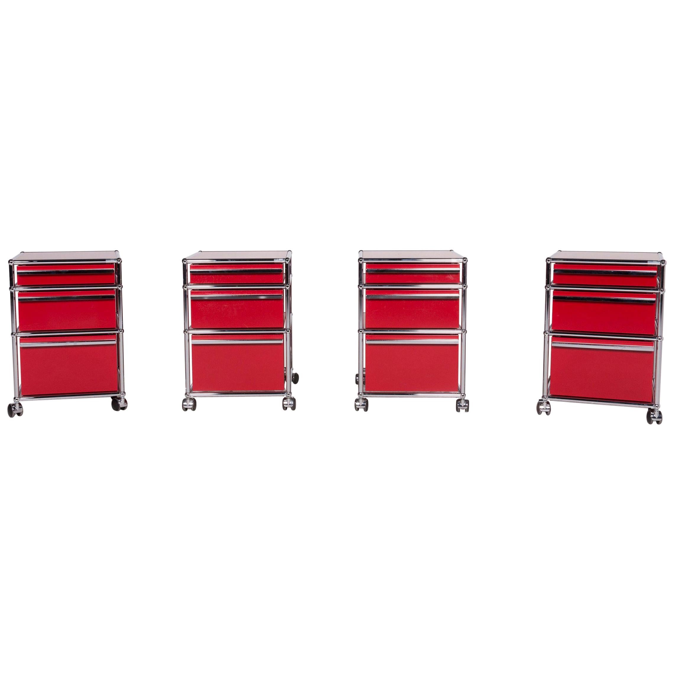 USM Haller Metal Shelf Sideboard Rollcontainer Set 3 Drawers Red