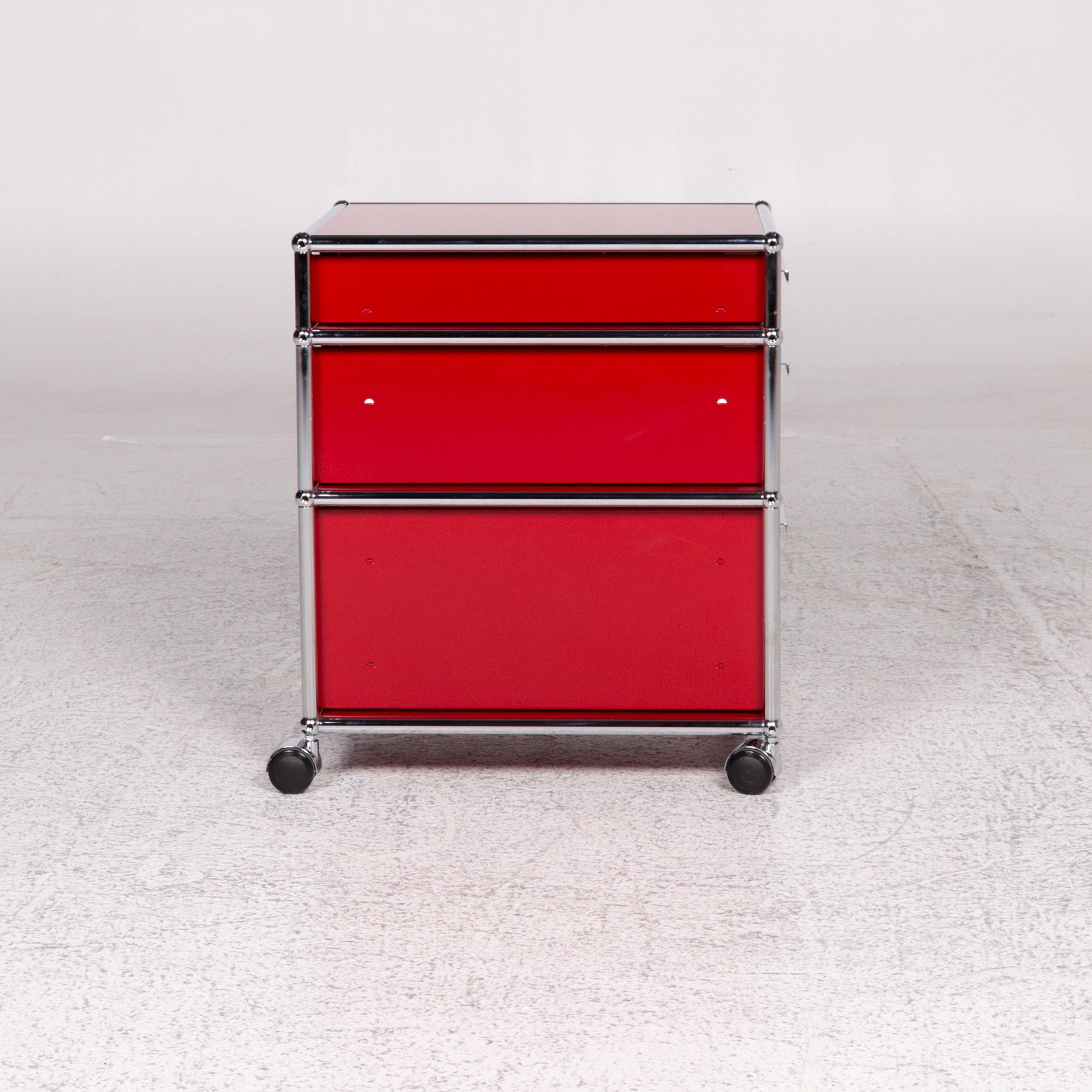 Modern USM Haller Metal Shelf Sideboard Rolling Containers 3 Drawers Red