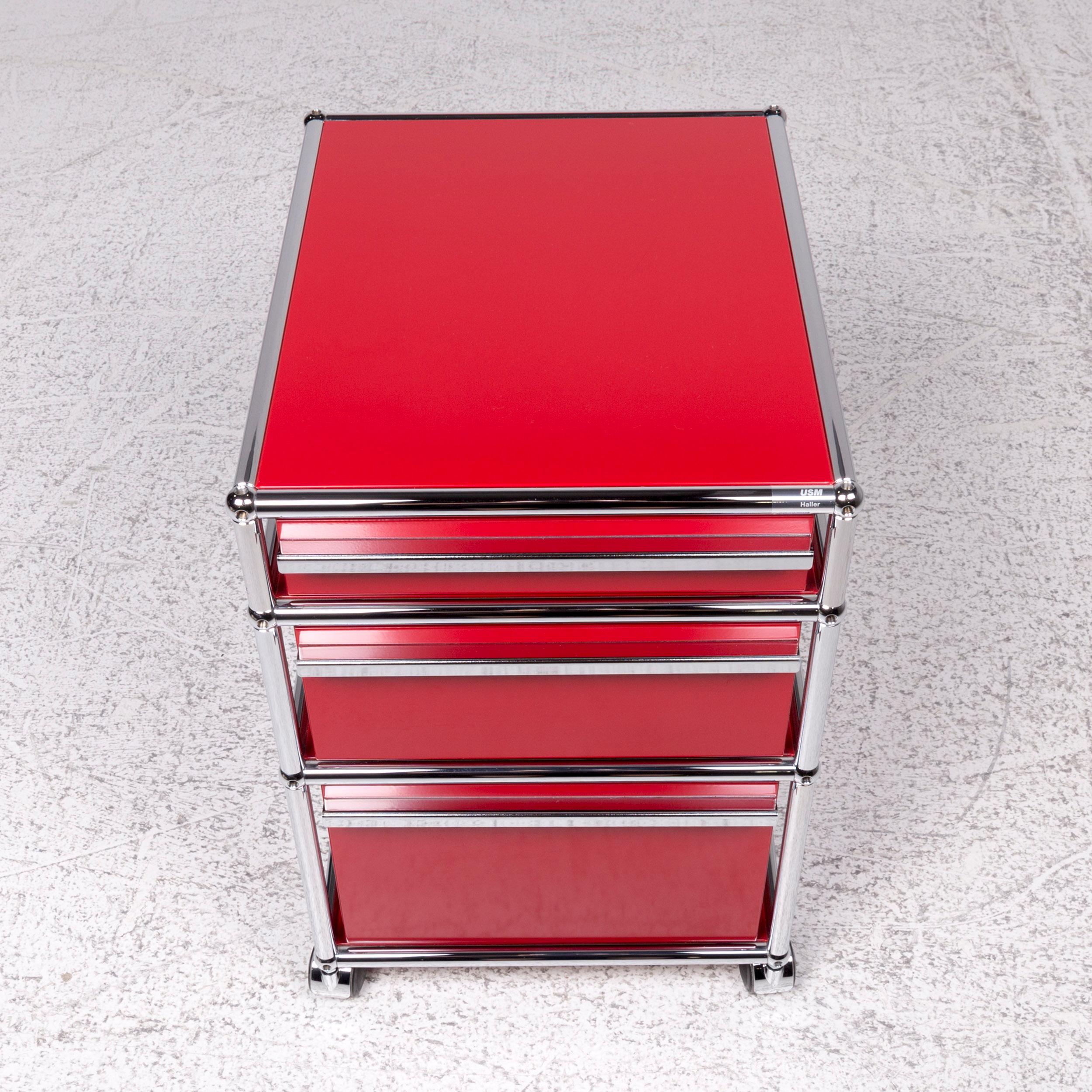 Modern USM Haller Metal Shelf Sideboard Rolling Containers 3 Drawers Red