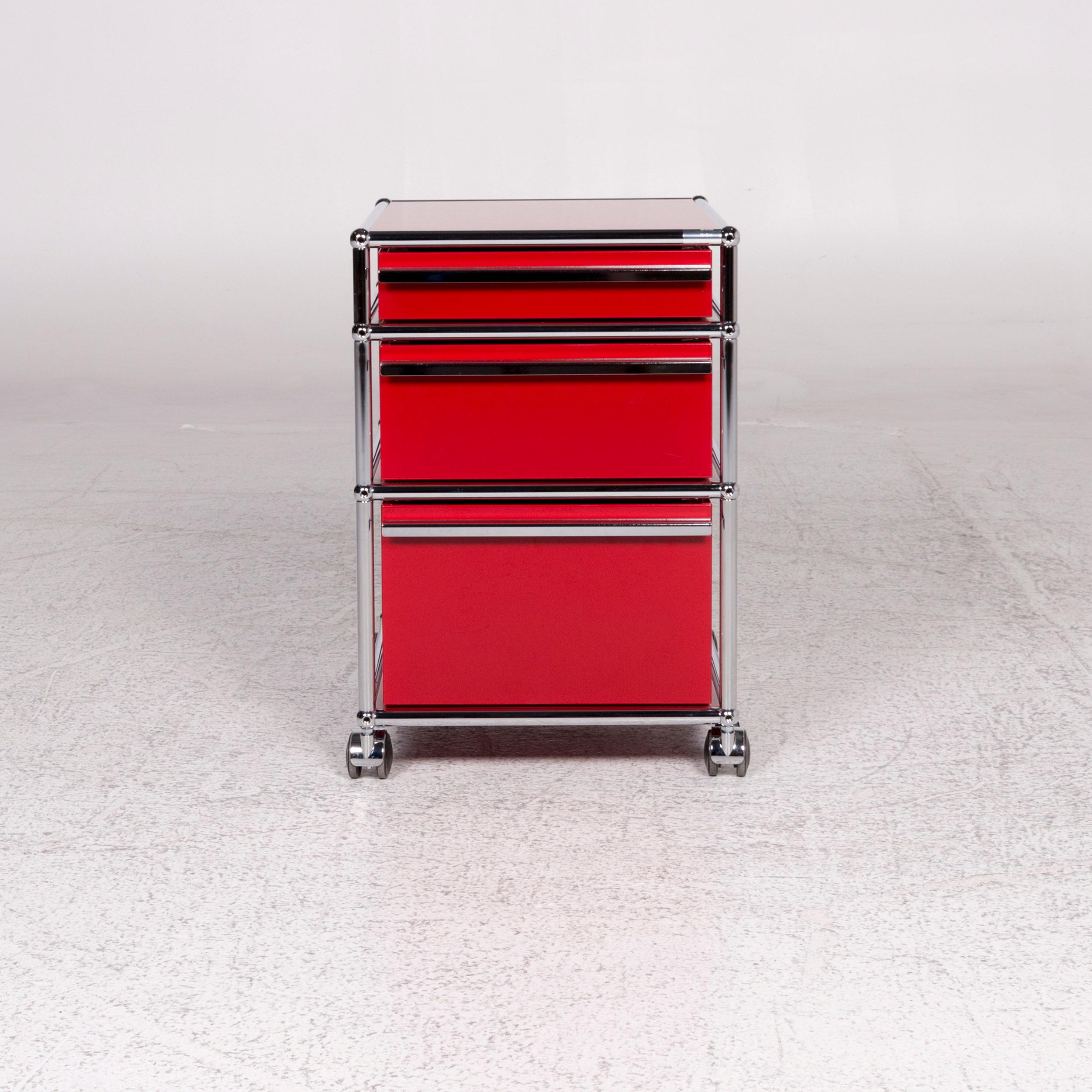 Contemporary USM Haller Metal Shelf Sideboard Rolling Containers 3 Drawers Red