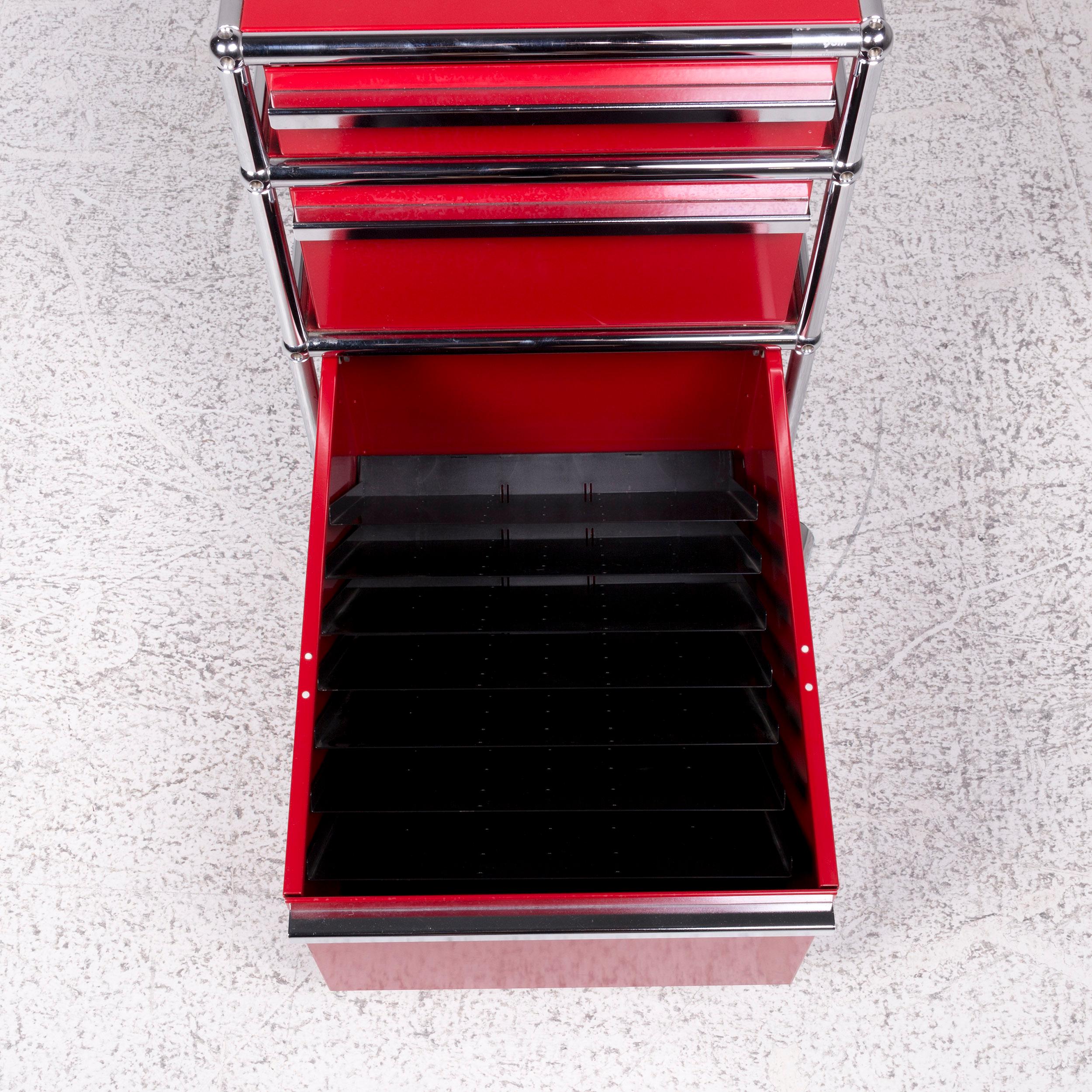 USM Haller Metal Shelf Sideboard Rolling Containers 3 Drawers Red In Good Condition In Cologne, DE