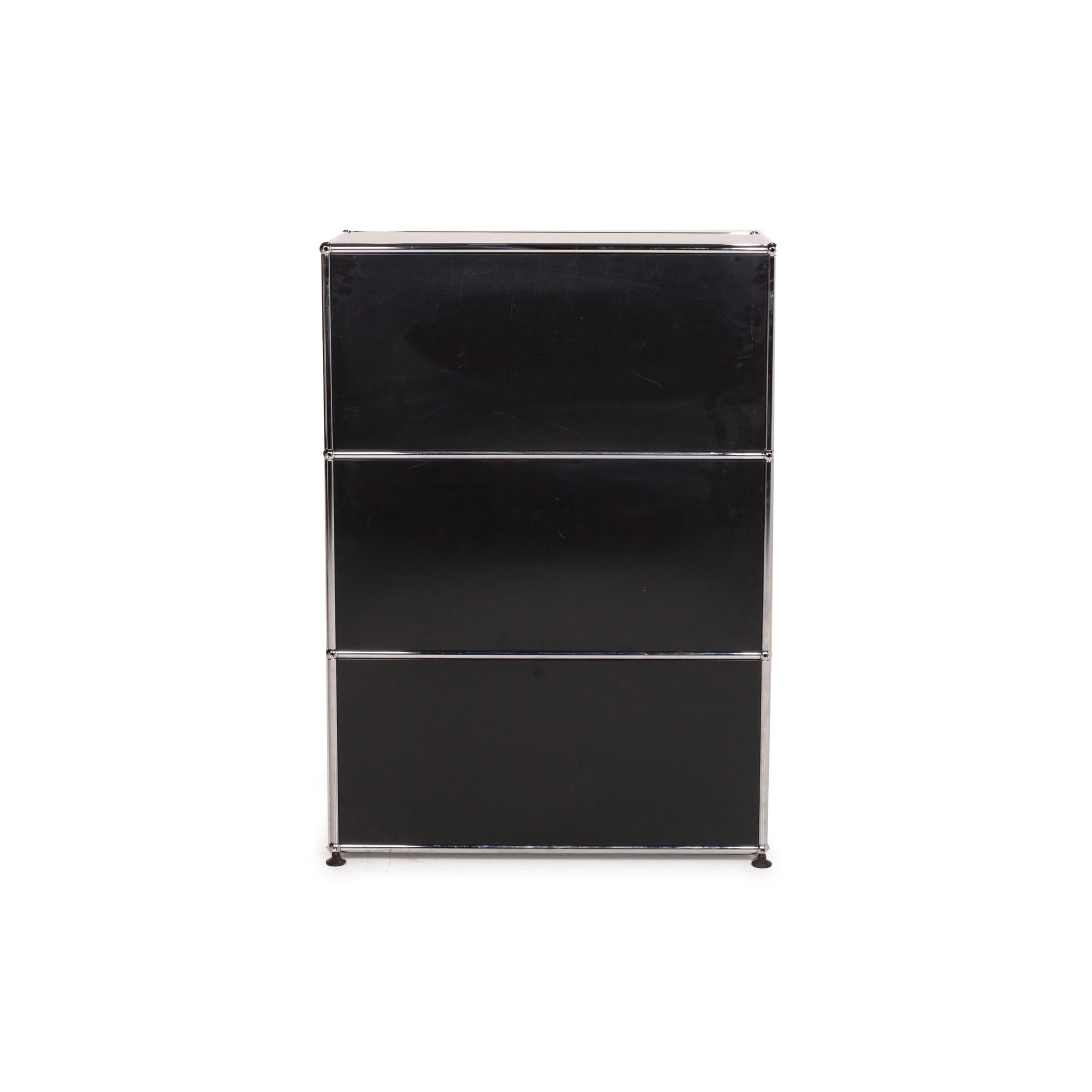 Contemporary USM Haller Metal Sideboard Black 1x3 Shelf Compartment Office