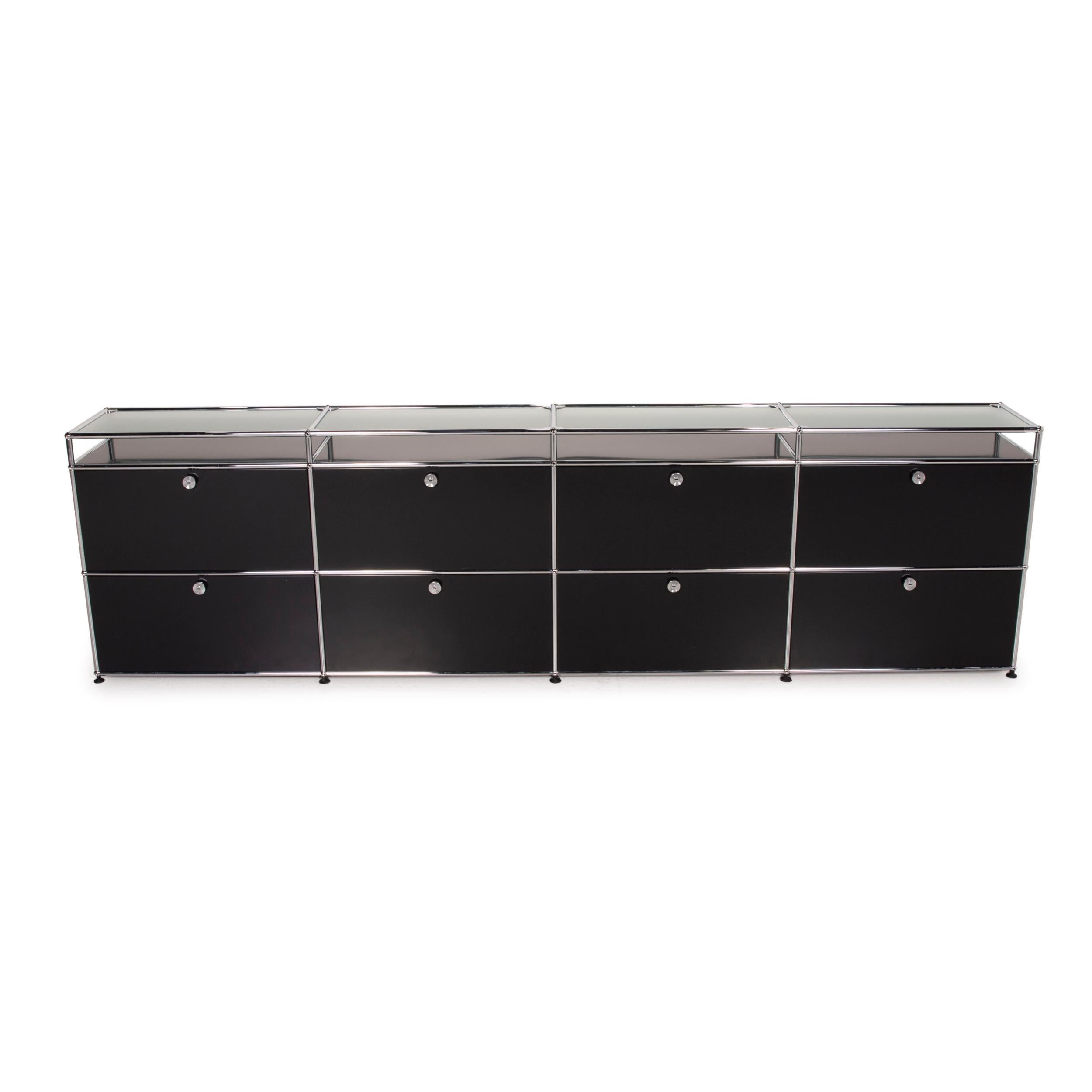 USM Haller Metal Sideboard Black Highboard Glass Shelf Compartments Office  at 1stDibs