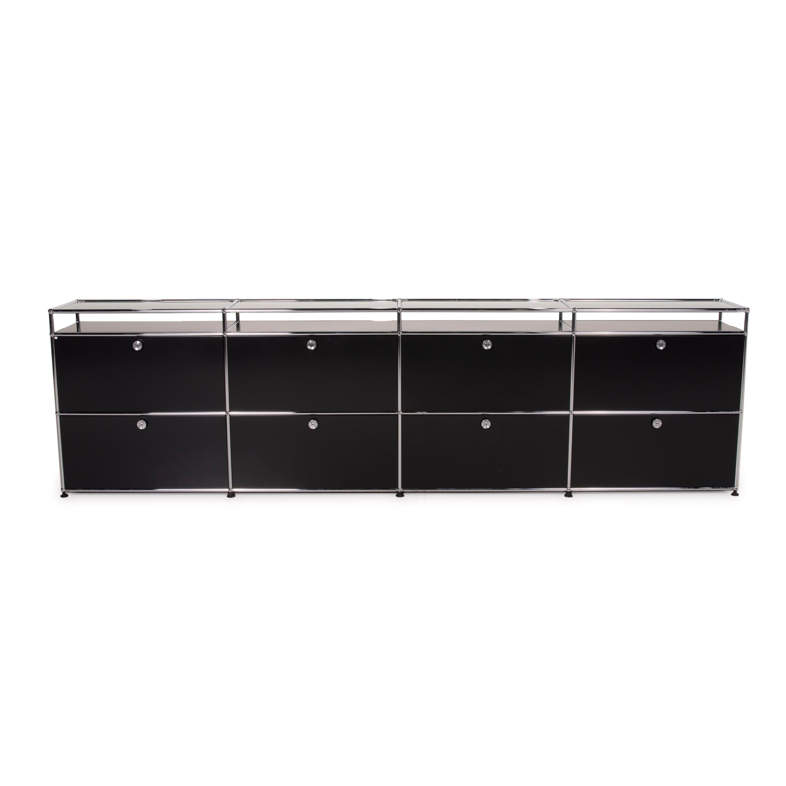 USM Haller Metal Sideboard Black Highboard Glass Shelf Compartments Office  at 1stDibs