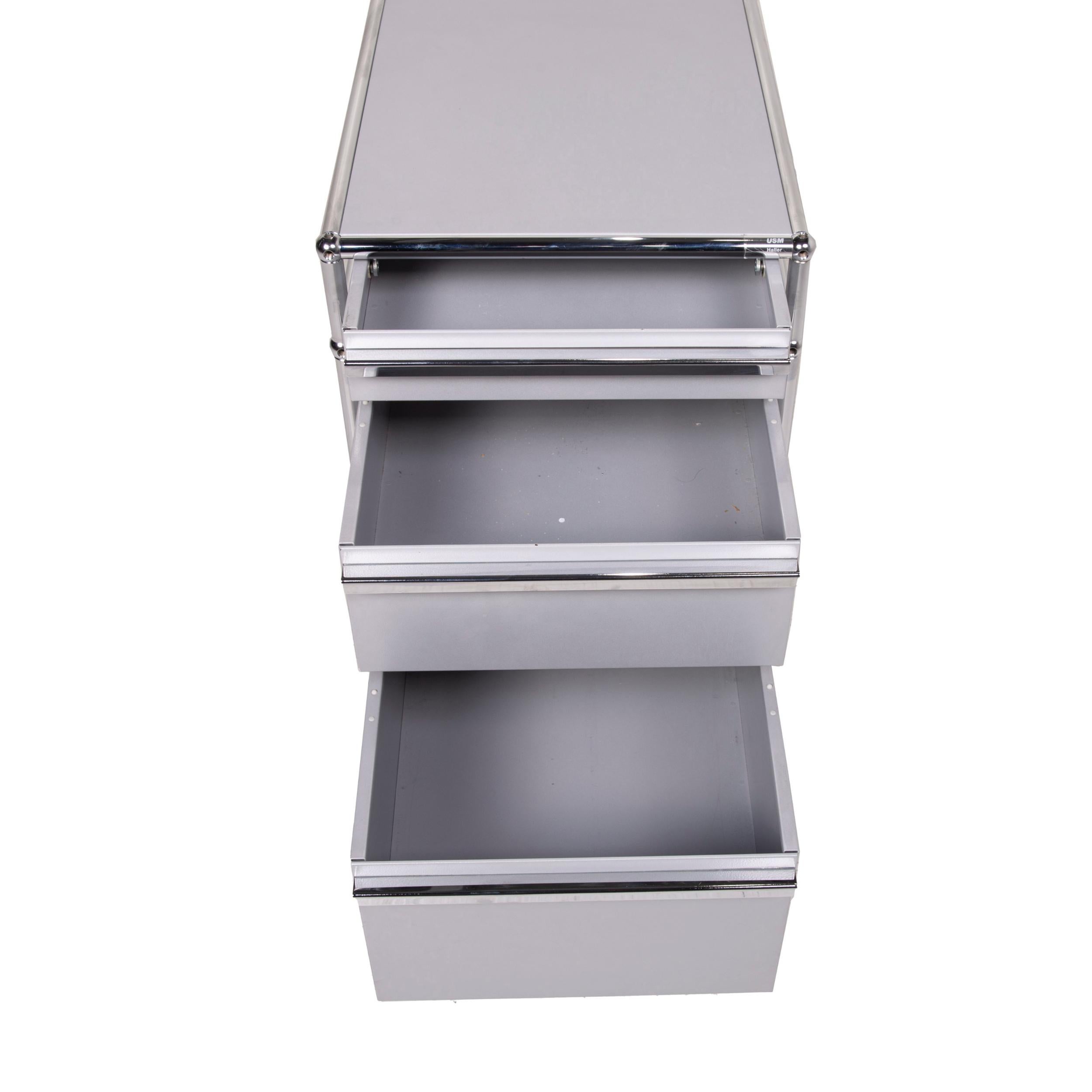 Contemporary USM Haller Metal Sideboard Gray Roll Container Drawer Compartment Chrome Office