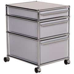 Used USM Haller Metal Sideboard Gray Roll Container Drawer Compartment Chrome Office