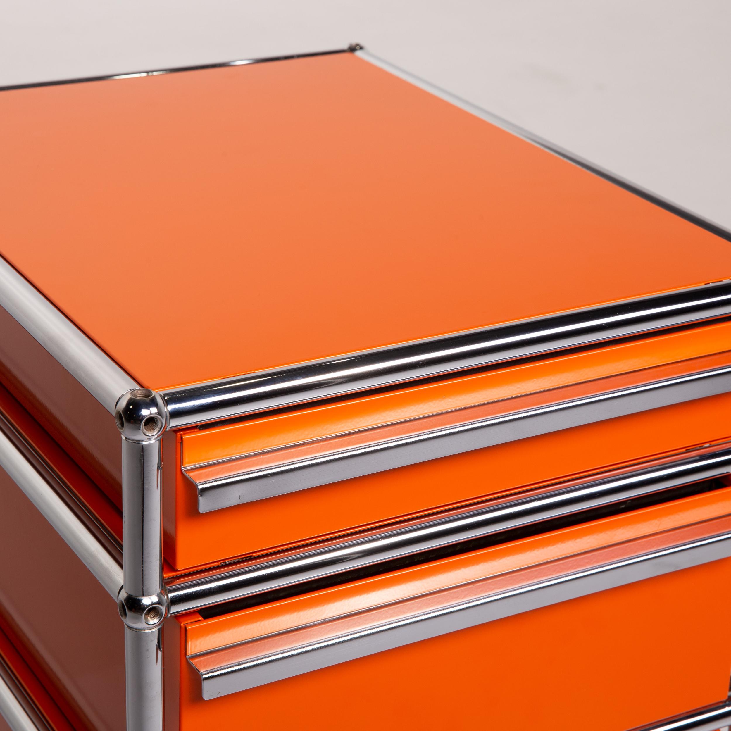 German USM Haller Metal Sideboard Orange Container Chrome Office
