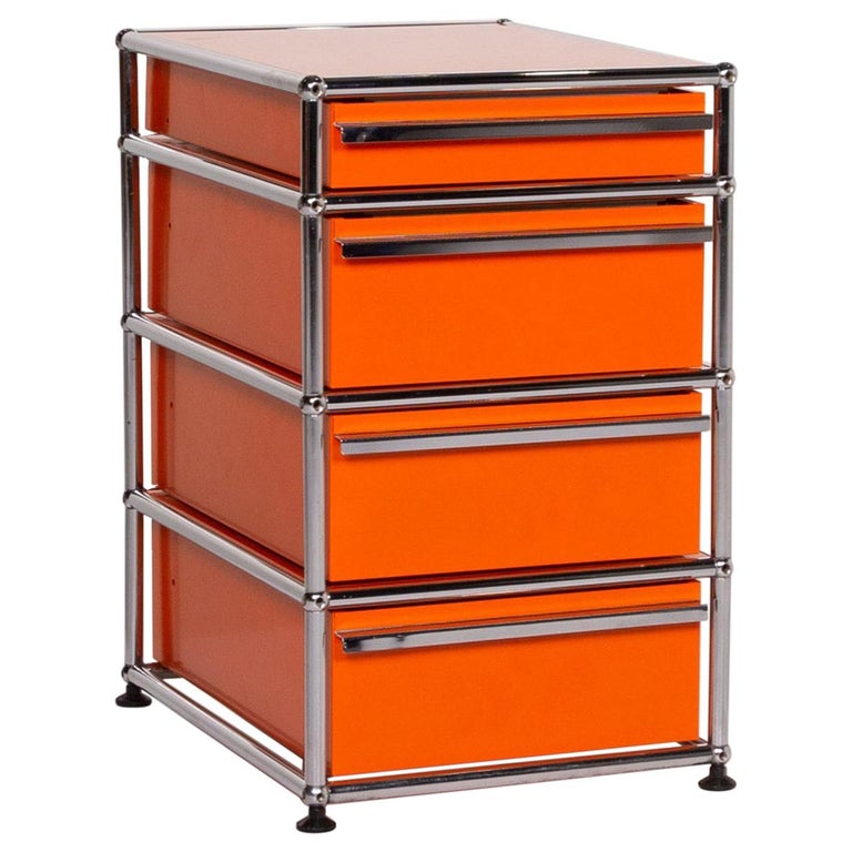 USM Haller Metal Sideboard Orange Container Chrome Office at 1stDibs