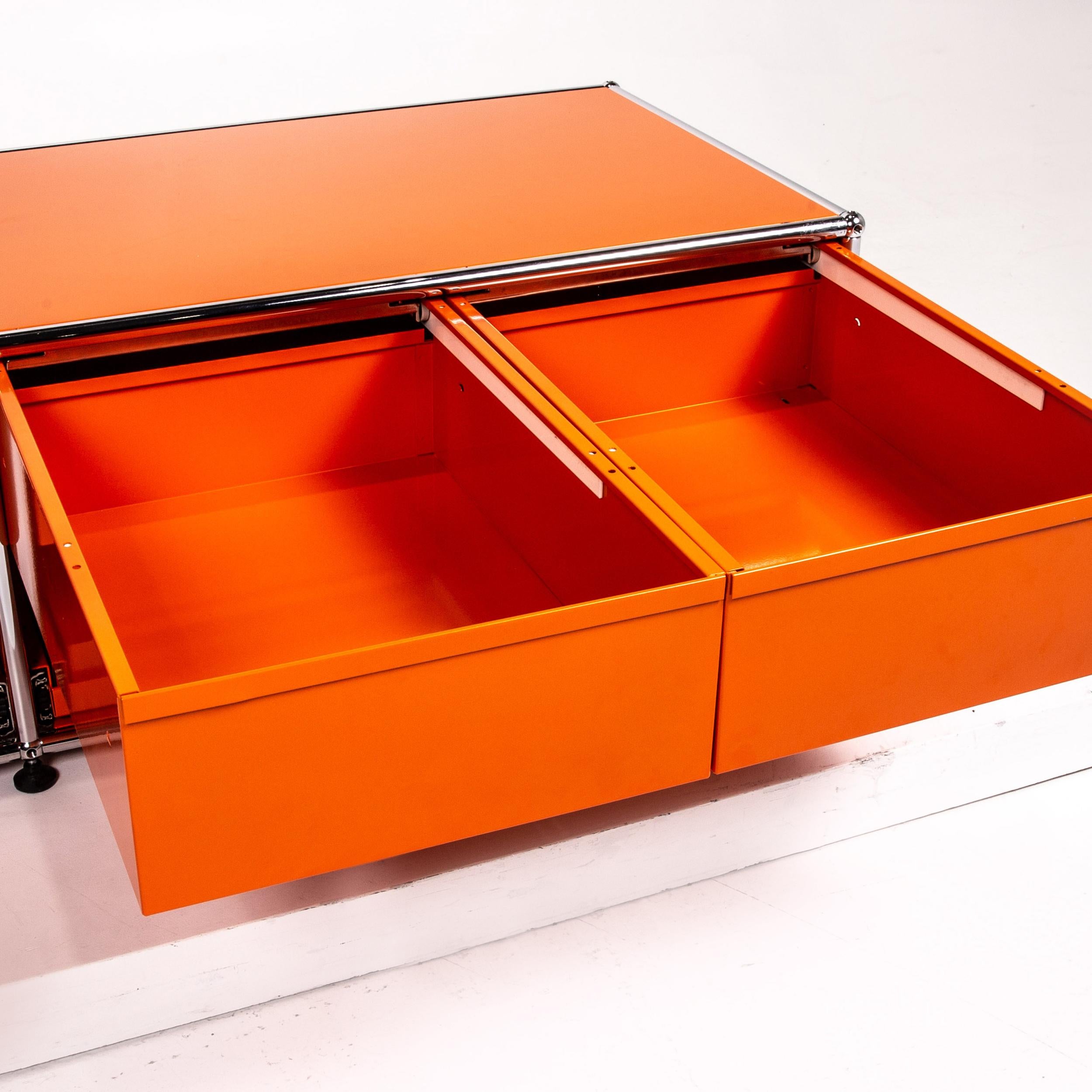 German USM Haller Metal Sideboard Orange Office Furniture Lowboard Modular
