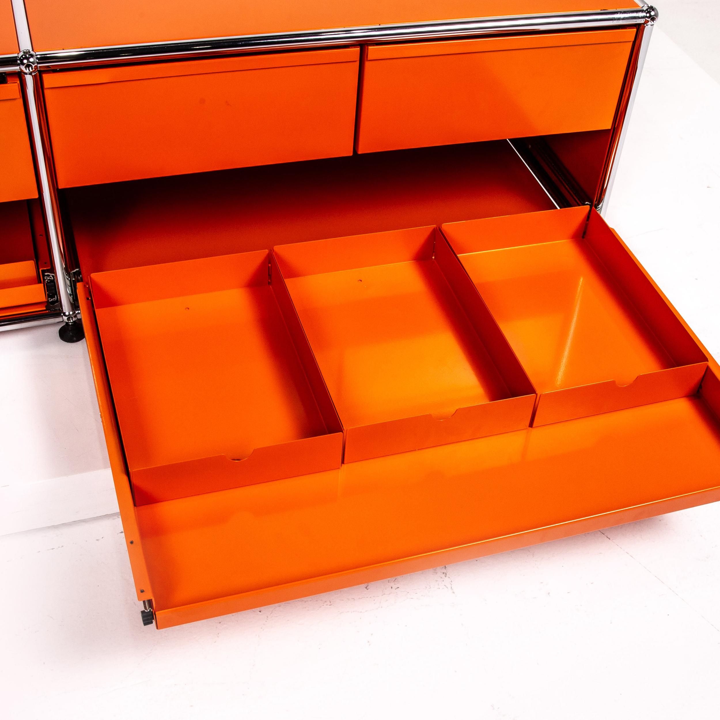 USM Haller Metal Sideboard Orange Office Furniture Lowboard Modular In Excellent Condition In Cologne, DE